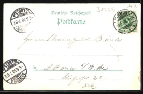 Lithographie Hameln, Rattenfänger, Rattenfängerhaus, Hochzeitshaus, Klütturm