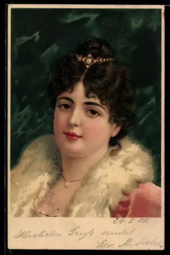 AK Frau mit hochgestecktem Haar im Portrait