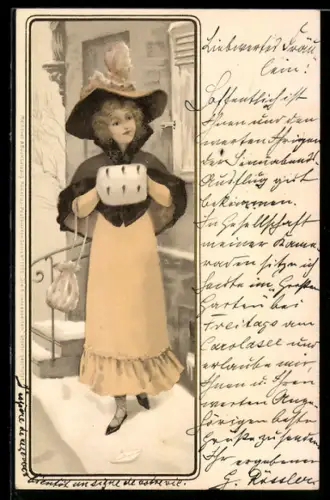 Künstler-AK Meissner & Buch (M&B) Nr. 1053: Die 4 Jahreszeiten, Allegorie, Fräulein mit Hermelin-Muff