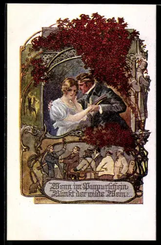 Künstler-AK W. Braun, Deutscher Schulverein Nr. 1079: Liebespaar umarmt sich