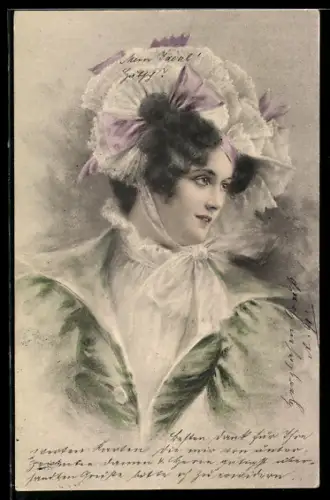 Künstler-AK M. Munk: Schöne Frau mit Hut schaut zur Seite