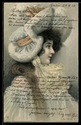 Künstler-AK Serie: 651, No. 3, Dame mit modischen Hut