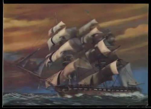 3D-AK Segelschiff in Fahrt auf See