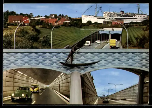 AK Rendsburg, Strassentunnel unter dem Nord-Ostsee-Kanal, Innenansicht, Ausfahrt
