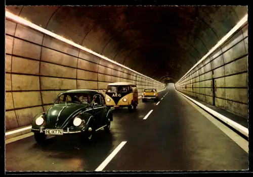 AK Rensburg, VW Käfer und T1 Bulli im Strassentunnel unter dem Nord-Ostsee-Kanal