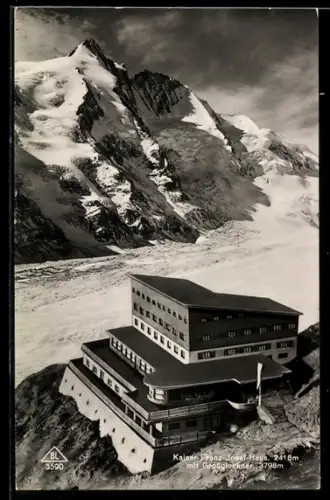 AK Kaiser-Franz-Josef-Haus, Blick zum verschneiten Grossglockner