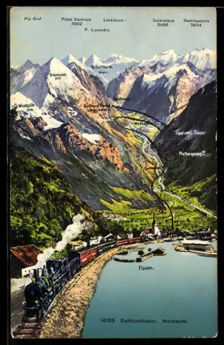 AK Flüelen, Strecke der Gotthardbahn, Nordseite