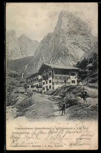 AK Unterkunftshaus Hinterbärnbad mit dem Todtenkirchl, um 1900