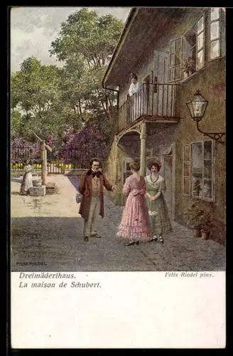 Künstler-AK Felix Riedel, Dreimäderlhaus, Le maison de Schubert