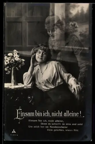 AK Junge Frau denkt an ihren Mann an der Front, Geist