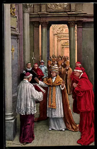 AK St. Pietro, Papst Pius XI. umgeben von anderen Mitgliedern des Klerus 1924