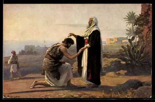 AK Die Heilige Schrift, Bilder aus dem Alten Testament - Samuel salbt Saul zum König