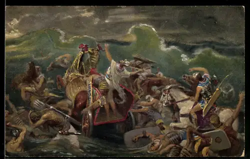 Künstler-AK Untergang der Ägypter im Roten Meer