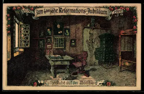 Künstler-AK Kallista: Wartburg, Martin Luther Stube, Reformationsjubiläum 1917