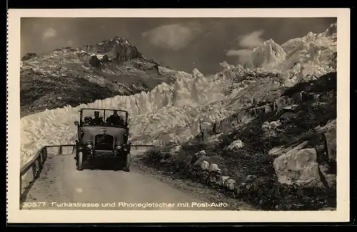 AK Saurer Postauto auf der Furkastrasse am Rhonegletscher