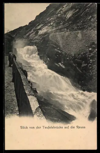 AK Andermatt, Blick von der Teufelsbrücke auf die Reuss