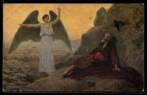 Künstler-AK L'Histoire Sainte, Ancien Testament, L'ange du Seigneur apparait au prophite Elie