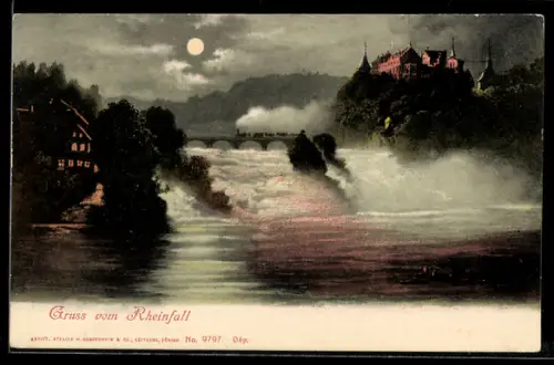 AK Der Rheinfall mit Schloss Laufen, Wasserfall