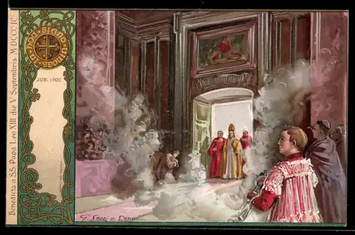Künstler-AK Papst Leo XIII. leitet die Feierlichkeiten zum Jubiläumsjahr ein