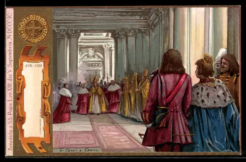 Künstler-AK Papst Innocenz XII. empfängt Maria Franciska die Königin von Polen