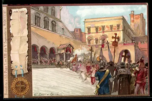 Lithographie Vatikanstadt, Papst Bonifaz IV. erlässt 1400 den zweiten Jubiläumsablass