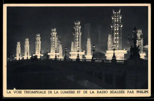 AK La Voie triomphale de la Lumière et la Radio réalisée par Philips, Glühbirnenreklame