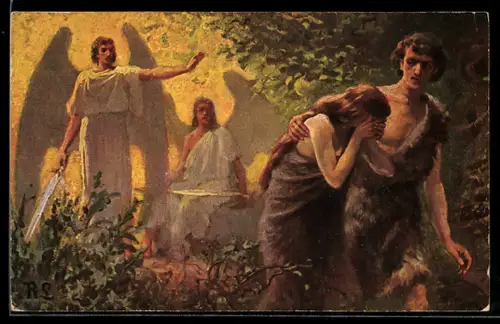 Künstler-AK Alttestamentliche Bilder, Adam und Eva werden aus dem Paradiese vertrieben