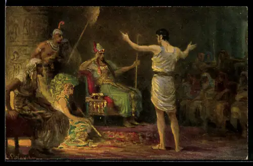 Künstler-AK Bibel, Altes Testament, I. Mosis 41, 1-43, Joseph deutet des Pharaos Träume