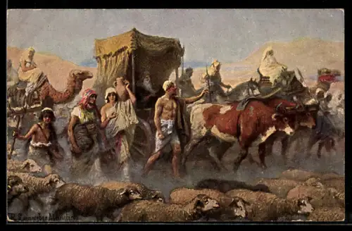 AK Bild aus dem Alten Testament, Israel zieht nach Ägypten