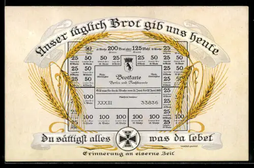 AK Brotkarte für Berlin und Nachbarorte für die Woche vom 21. bis 27. Juni 1915