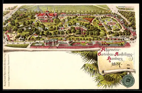 Lithographie Hamburg, Allgemeine Gartenbau-Ausstellung 1897, Übersichtsplan