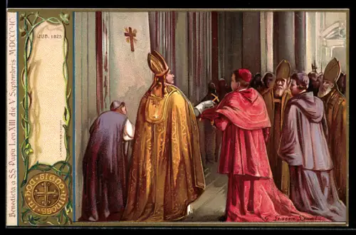 AK Papst Leo XIII. im Kreise von Kardinälen