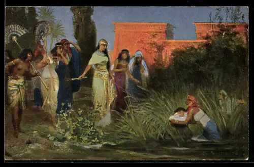 Künstler-AK Bibel, Altes Testament, II. Mosis 2, 1-10, Moses Auffindung und Errettung