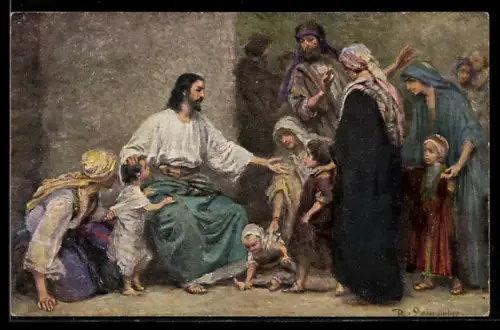 AK Jesus der Kinderfreund, Ev. Markus 10, 13-16