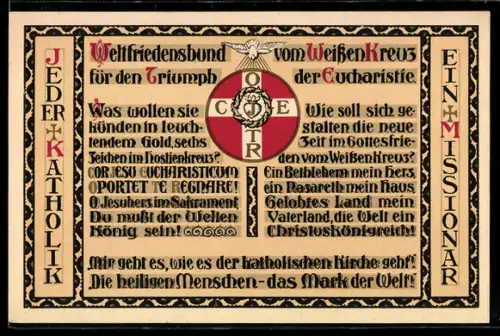 AK Weltfriedensbund vom Weissen Kreuz, Jeder Katholik ein Missionar