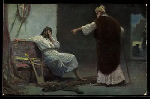 AK Bild aus dem Alten Testament, Nathans Busspredigt zu David