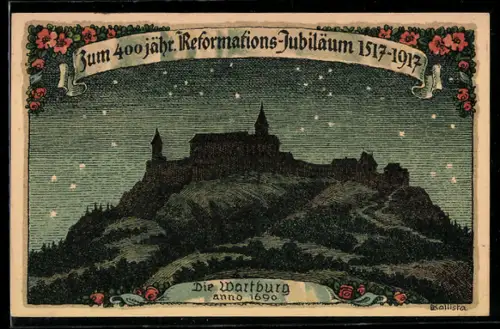 Künstler-AK Kallista: Die Wartburg, 400-jähr. Reformations-Jubiläum 1517-1917, Martin Luther