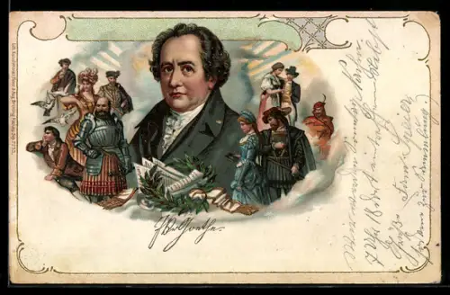 Lithographie Goethe im Porträt