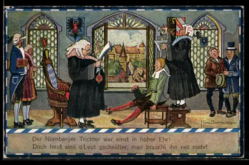 Künstler-AK Hans Boettcher: Ärtzte wenden die Methode des Nürnberger Trichters an