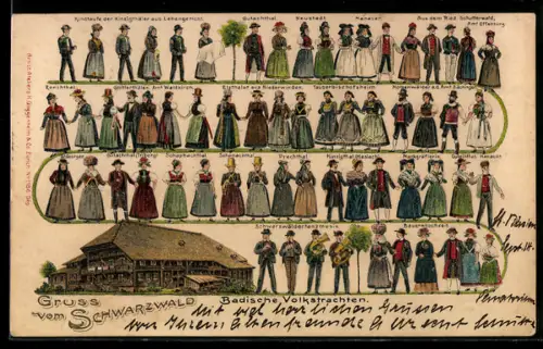 AK Badische Volkstrachten, Trachten der verschiendenen Regionen und Feste