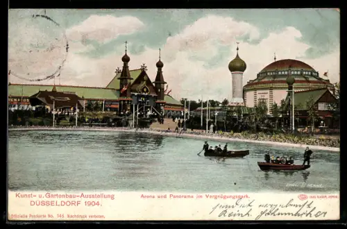 AK Düsseldorf, Kunst- u. Gartenbau-Ausstellung 1904, Arena und Panorama im Vergnügungspark
