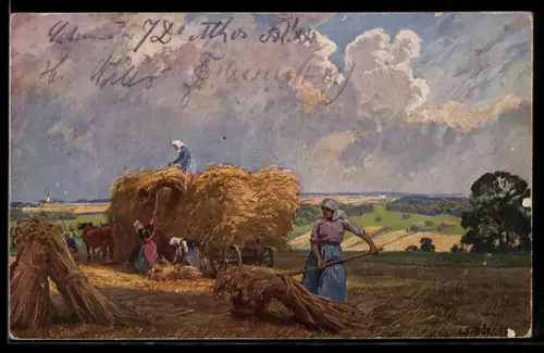 Künstler-AK W. Bürger: Frauen auf dem Feld bei der Weizenernte
