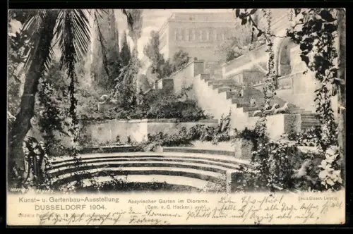 AK Düsseldorf, Kunst- und Gartenbau-Ausstellung 1904, Assyrischer Garten im Diorama, Rundbau