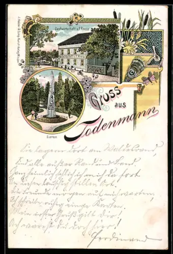 Lithographie Todenmann, Gasthaus von F. Reese, Garten