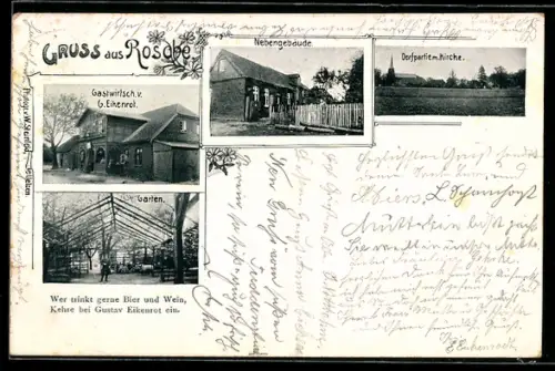 AK Rosche, Gasthaus v. G. Eikenrot, Garten, Nebengebäude