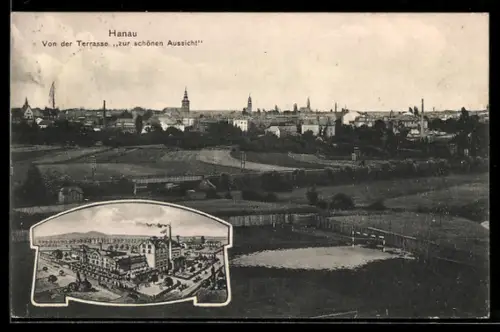 AK Hanau, Blick von der Terrasse des Gasthauses Zur schönen Aussicht