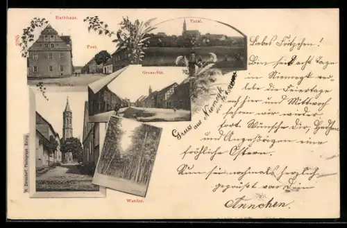 AK Niemegk, Rathaus mit Post, Kirche, Werder, Gross-Strasse