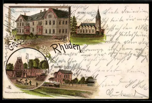 Lithographie Seesen, Kaliwerk mit Direktions-Gebäude, Bahnhof Gr. Rhüden & Kirche