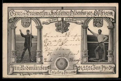 AK Rodenkirchen, Preiswerfen d. Holsteiner, Oldenburger u. Ostfriesen 1903, Wappen