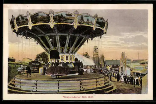 AK Neugersdorf, Kettenkarussel und Festplatz beim Schiessen, Volksfest